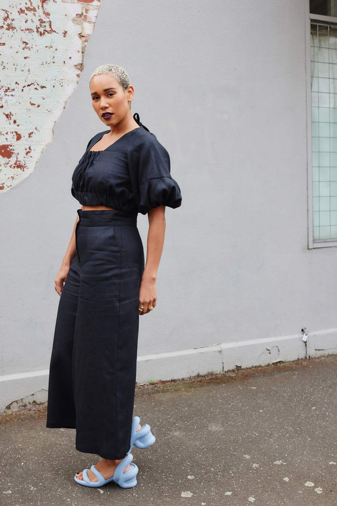 Collective Closets model wearing crop top and culottes