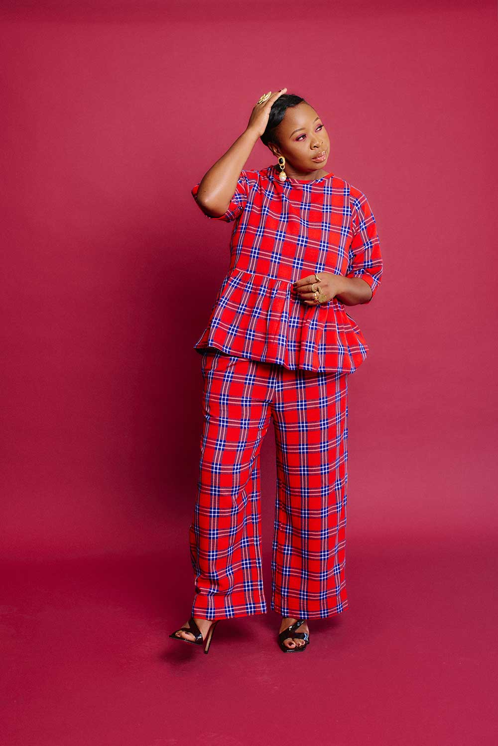 red plaid peplum top